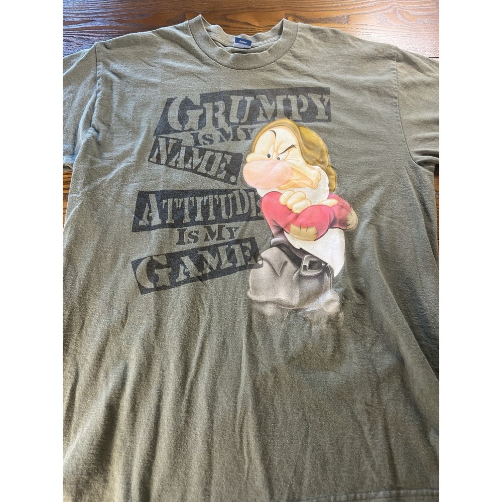 Grumpy is My Name Attitude is My Game Green T-Shirt Men's M Disney Seven Dwarves